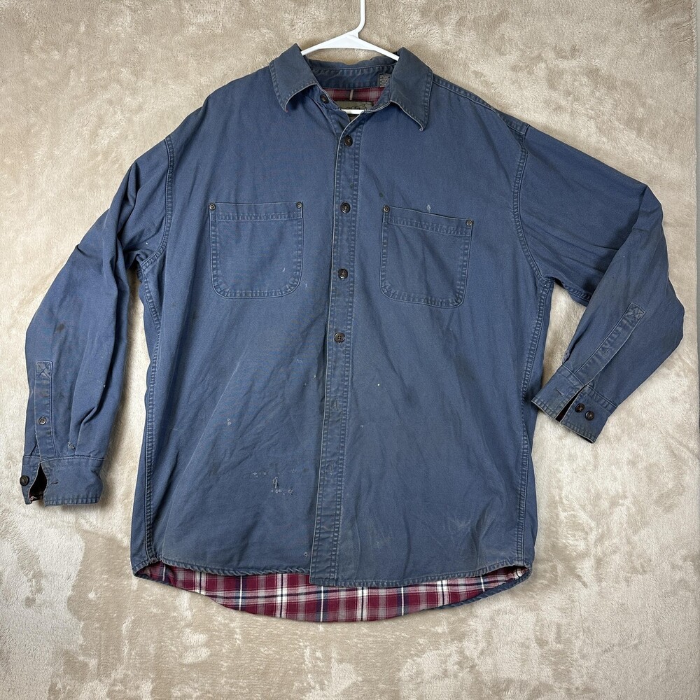 Wrangler Expeditions Shirt Jacket Mens XL Blue Flannel Lined Cotton Workwear